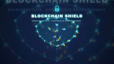 Abstract Digital Blockchain Shield Animation with Glowing Network Nodes and 動画素材 343167961