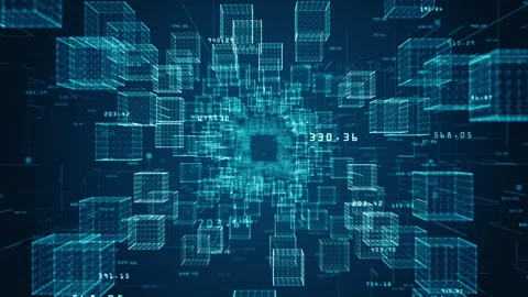 Abstract Digital Blocks Forming Network, Technology Blockchain Stock Footage 286071858