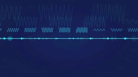 Abstract Digital Blue Background with Animated Sound Waves and Glowing Data 库存影片 340121114