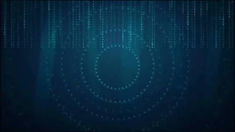 Abstract digital blue background with glowing data particles and rotating Stock Footage 339323100