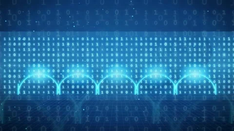 Abstract Digital Blue Background with Scrolling Binary Code and Glowing Data Stock-Footage 343161307