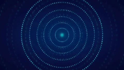 Abstract Digital Blue Binary Code Circles Rotating in a Futuristic Cyber Space Stock Footage 339320071