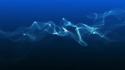 Abstract digital blue color wave with flowing small particles dance motion on Stock Footage 209135454