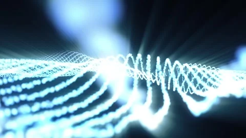 Abstract digital blue dynamic wave of particles. Cyber technology futuristic Stock Footage 244301987