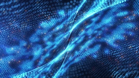 Abstract digital blue dynamic waves of particles and dust with motion light Stock Footage 309790021