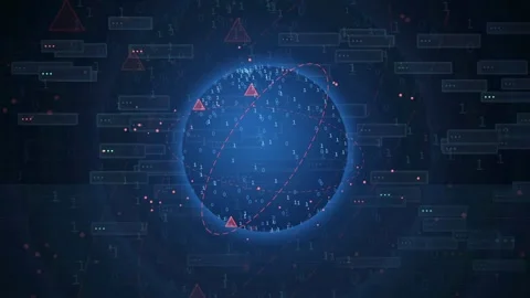 Abstract Digital Blue Globe with Floating Data Particles and Geometric HUD Stock Footage 343157264