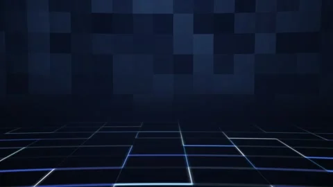 Abstract Digital Blue Grid Background with Geometric Patterns and Dark Tones Stock Footage 341377241