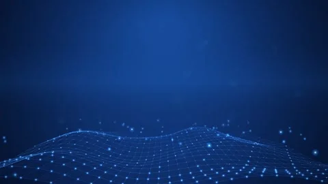 Abstract digital blue landscape with glowing interconnected data points and mesh Stock Footage 345710353