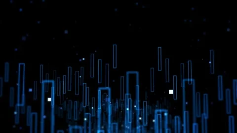 Abstract Digital Blue Light Rectangles on Dark Background with Glowing Square Stock Footage 339052173