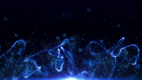Abstract Digital Blue Particle Flying with Fluid Swirl Wave 4K Motion Background Stock Footage 157760069