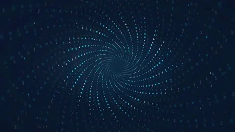 Abstract digital blue particle spiral rotating in a dark space for technology Stock Footage 339323389