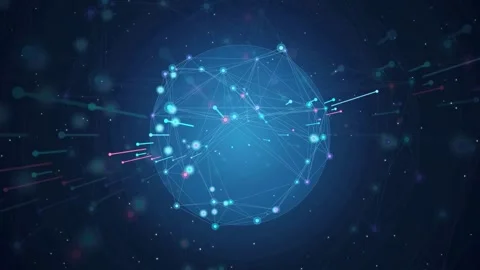 Abstract Digital Blue Plexus Sphere Rotating with Glowing Connection Lines and Video stock 343446016