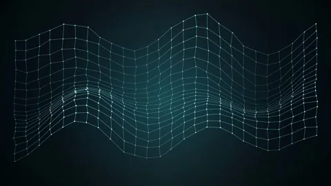 Abstract digital blue plexus wave moving in a dark space for technology and Stock Footage 346202793
