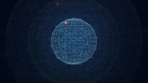 Abstract Digital Blue Sphere with Glowing Data Points Rotating in a Dark Cyber Stock Footage 343165728