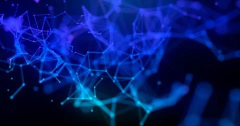 Abstract digital blue wave triangulation shapes in digital wave with small .. 库存插图