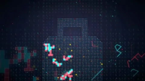 Abstract Digital Briefcase Icon with Glitch Effects and Data Particles on Dark 库存影片 341826779