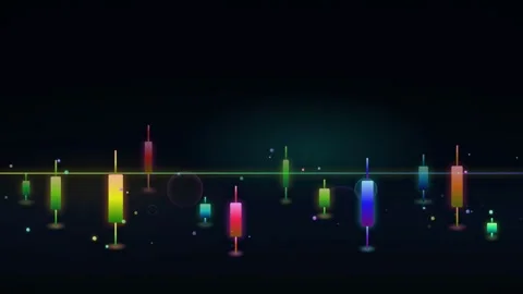 Abstract Digital Candlestick Chart Animation with Glowing Neon Colors on Dark Stock Footage 344774915