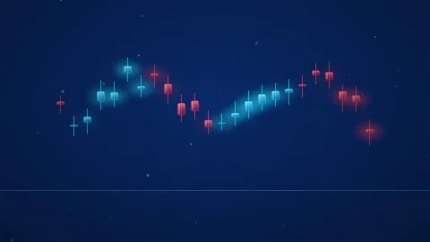 Abstract Digital Candlestick Chart Moving Across Dark Blue Background Video stock 344775536