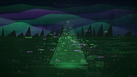 Abstract digital Christmas tree formed by green computer code and binary data 스톡 동영상 343154624