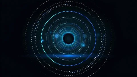 Abstract digital circle interface with glowing blue light rings and tech hu.. Stock Illustration