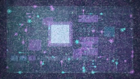 Abstract Digital Circuit Board Animation with Glowing Data Particles and Видео 341827942