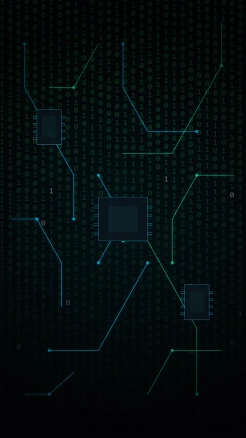 Abstract Digital Circuit Board with Binary Code Data Flow Background Stock Footage 346204456