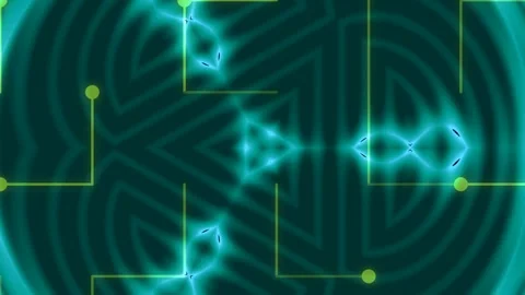 Abstract Digital Circuit Board Pattern with Glowing Green Pulsing Energy Wave Stock Footage 332584968