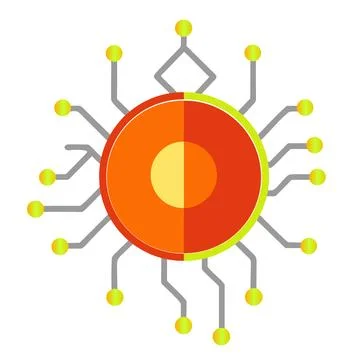 Abstract digital circuit hub icon representing computer network data processing Stock Illustration