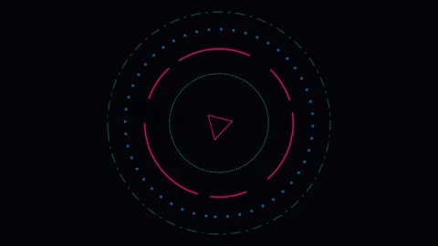 Abstract digital circular interface with a central red triangle design 스톡 동영상 338310839
