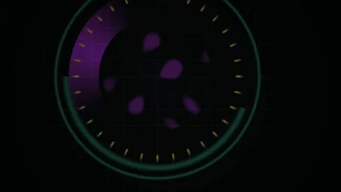 Abstract digital circular interface with floating purple particles and scan.. Stock Footage 334442905