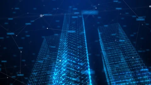 Abstract Digital City Background with High Tech Data and Lines Stock Footage