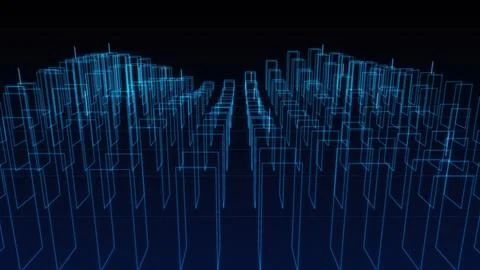 Abstract Digital City Wireframe Background Featuring Glowing Blue Glowing L.. 스톡 일러스트
