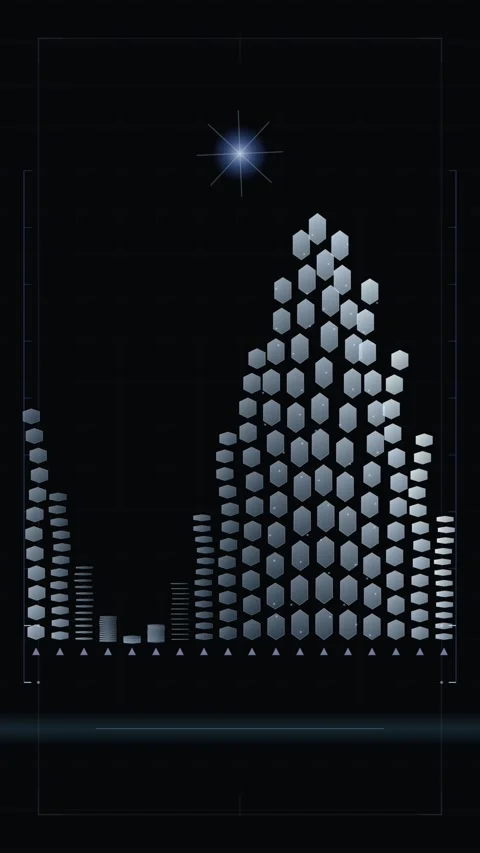 Abstract Digital Cityscape with Glowing Geometric Building Shapes Vídeos de archivo 346197571