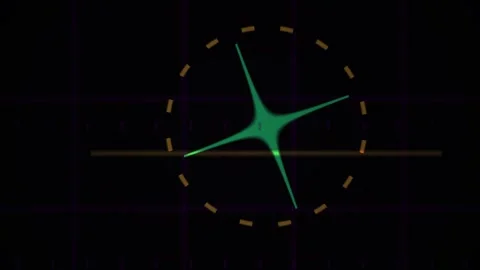 Abstract Digital Clock Interface with Rotating Green Cross Light Effect. Stock Footage 341779202