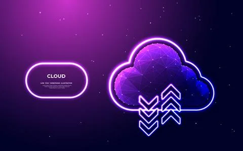 Abstract digital cloud computing icon with neon arrows up and down Stock Illustration