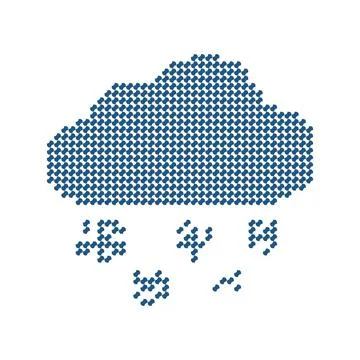 Abstract digital cloud icon with falling rain drops made of small blue square Stock Illustration