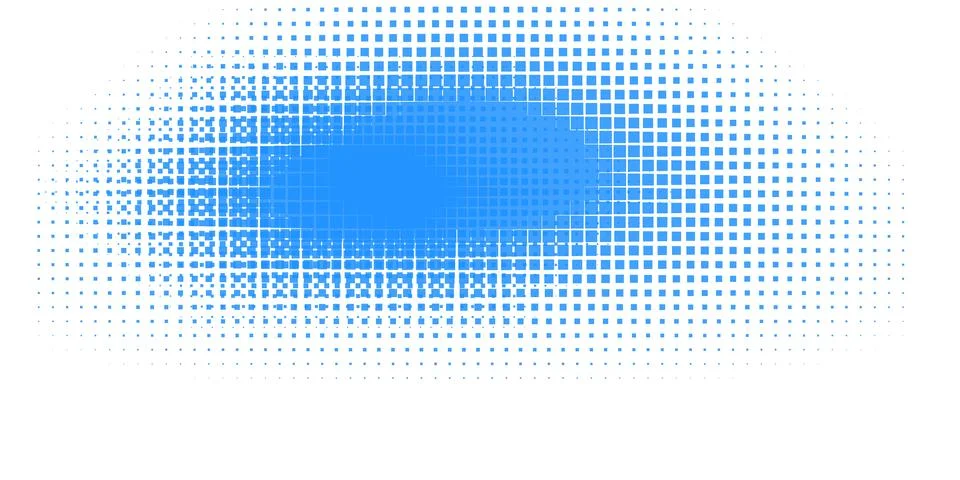 Abstract Digital Cloud Shape with Blue Pixelated Squares Dispersing on a Wh.. Stock Illustration