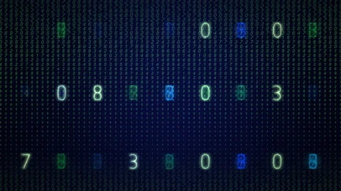 Abstract Digital Code Glowing Numbers and Matrix Effect Background Stockbeeldmateriaal 306751084