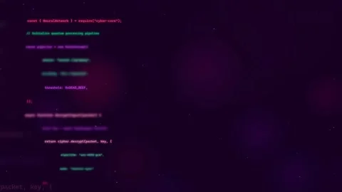 Abstract Digital Code Scrolling Over Dark Purple Background with Glowing Bokeh Stock Footage 336777906