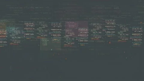 Abstract Digital Code Stream with Floating Programming Syntax on Dark Cinematic Stock Footage 339961724