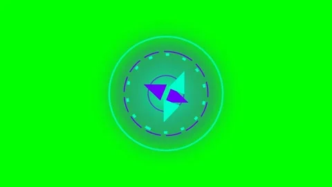 Abstract digital compass icon with glowing purple and cyan neon light accents Stock Footage 340267206