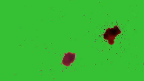 Abstract digital composition depicting blood drops falling on a green Stockbeeldmateriaal 312688115