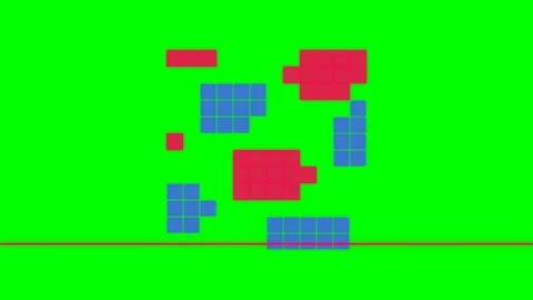 Abstract digital composition featuring red and blue pixel blocks on green Stock Footage 340900759