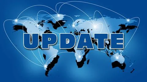 Abstract digital computer background - UPDATE lettering front of world map Stock Illustration