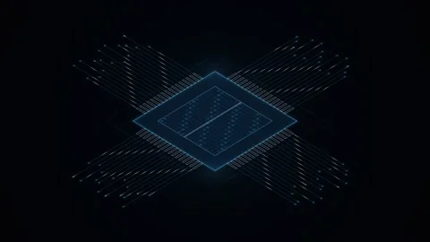 Abstract digital computer processor chip represented by glowing blue lines .. Stock Footage 347465051