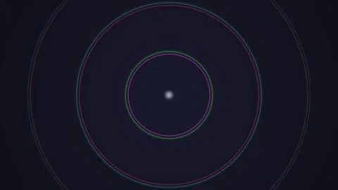 Abstract digital concentric circles glowing against a dark blue background Video stock 335118014