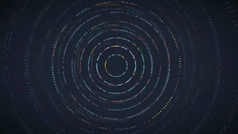 Abstract Digital Concentric Circles of Glowing Data Particles Rotating on a Stock Footage 339969399