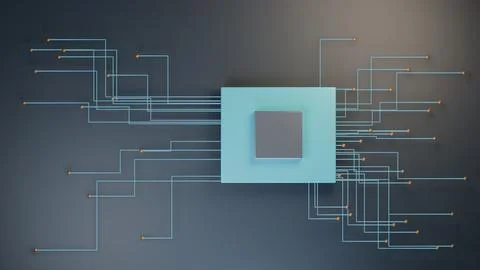 Abstract digital concept of a central computer processing unit with glowing.. Illustrazione stock