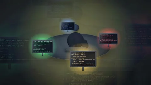 Abstract Digital Concept of Networked Data Streams and Coding Interfaces Stock Footage 341833364