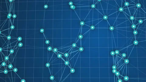 Abstract digital connection moving dots and lines. Technology background Stock Footage 169033290